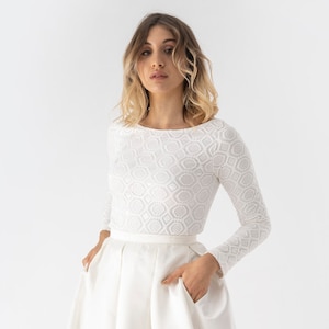 Lace wedding body, lace top with long sleeves, full back, lace wedding top, macramè top, lace long sleeves, bridal lace, crochet pattern