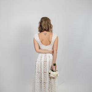 Two pieces wedding dress: bridal lace crop top and lace wedding skirt, boho wedding dress, simple wedding dress, reception dress elopement