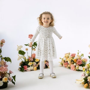 Boho flower girl dress, white lace dress for baby, baptism dress or first communion dress, cotton lining, soft stretch and confortable