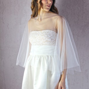Bridal cape tulle, wedding cape, wedding Sheer cape, wedding bolero, Bridal chiffon Cover, tulle bolero, white shawl for the bride
