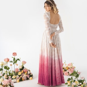 Robe de mariée bohème, robe de mariée en dentelle avec jupe ombrée, robe de mariée deux pièces : body en dentelle + jupe de mariée en dentelle, robe de mariée unique