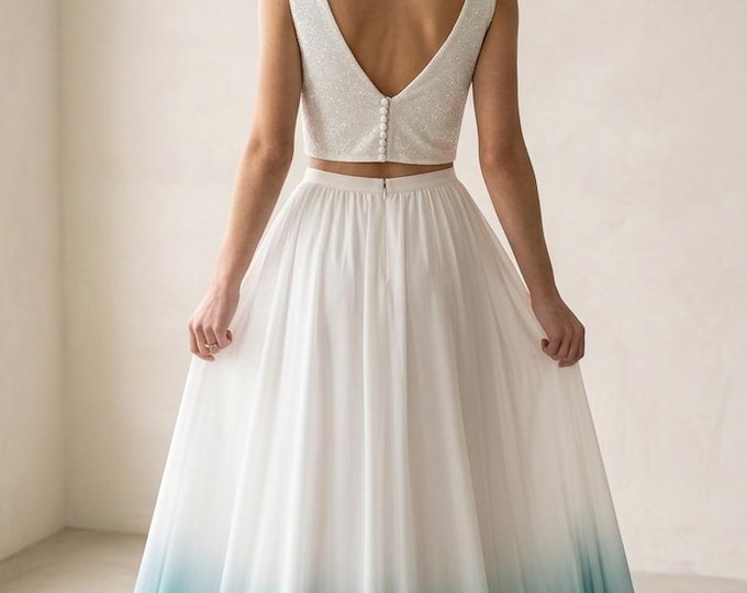 Glitter crop top and satin ombre skirt with pockets