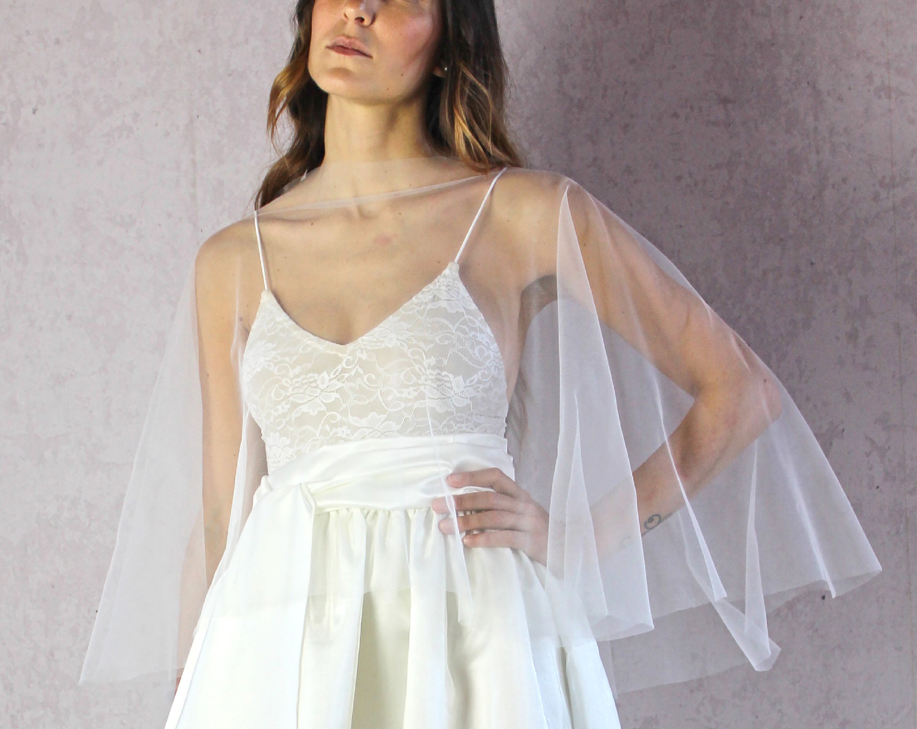 tulle wedding cape