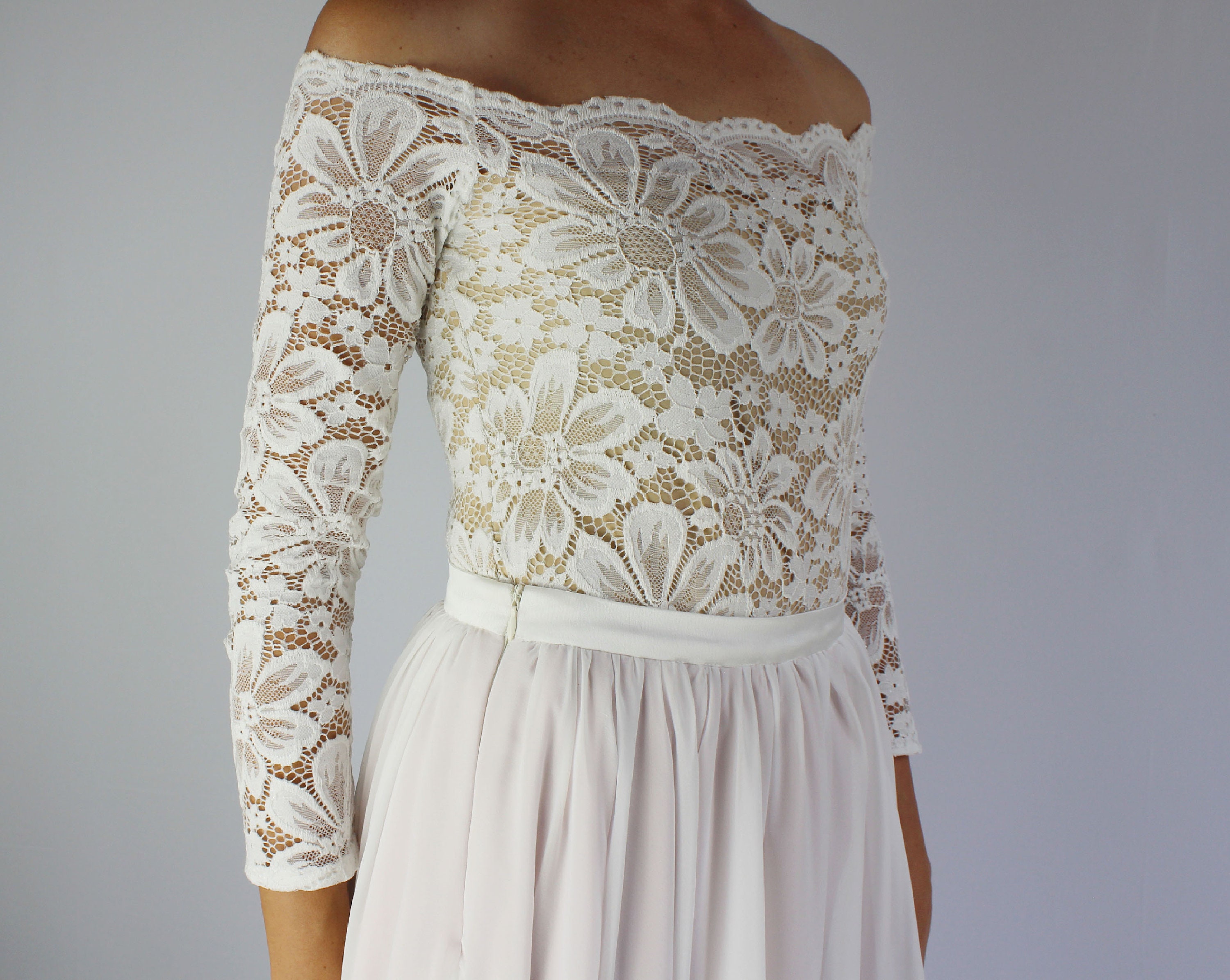 Lace wedding top with long sleeves bridal lace top lace off Etsy