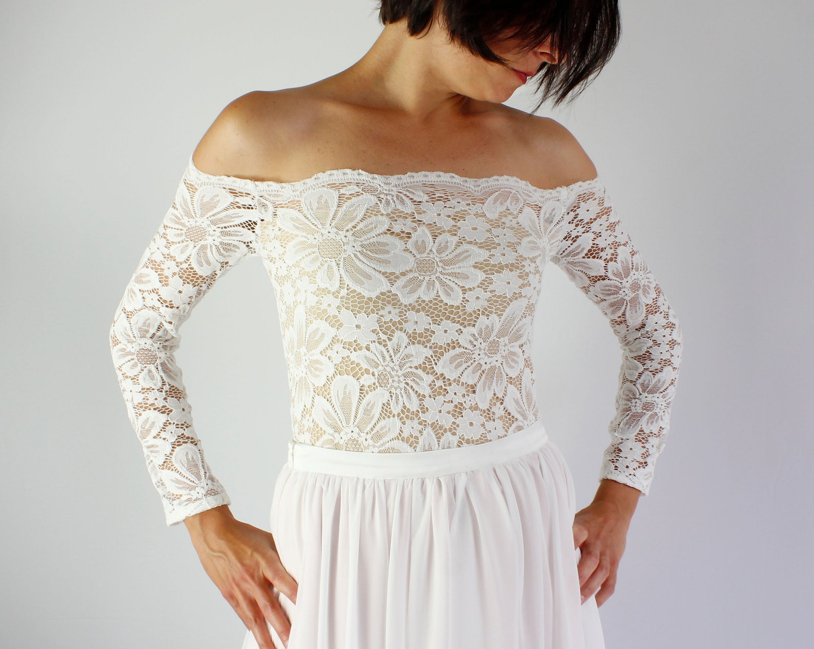 Lace Wedding Top With Long Sleeves Bridal Lace Top Lace off Etsy