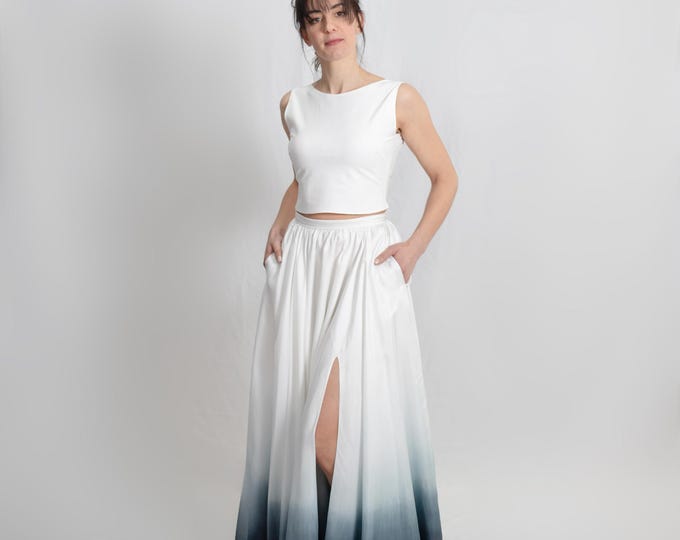 Glitter crop top and satin ombre skirt with pockets