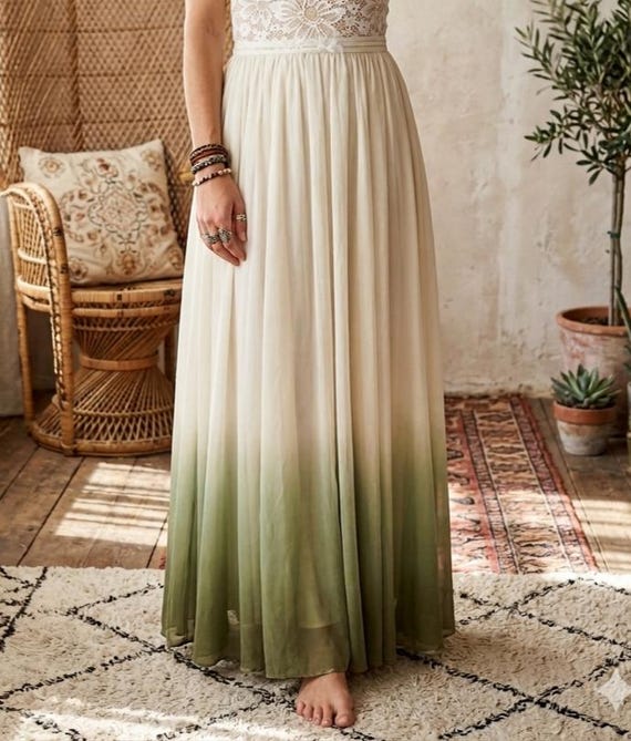 Strapless ombre wedding dress, off the shoulder wedding dress, wedding tulle skirt with tube top, sage green bridesmaid dress, boho dress