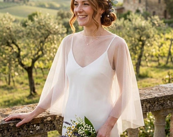 Tulle wedding cape