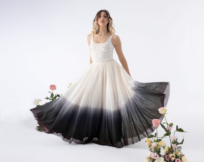Black lace bridal bodysuit and ombre tulle skirt