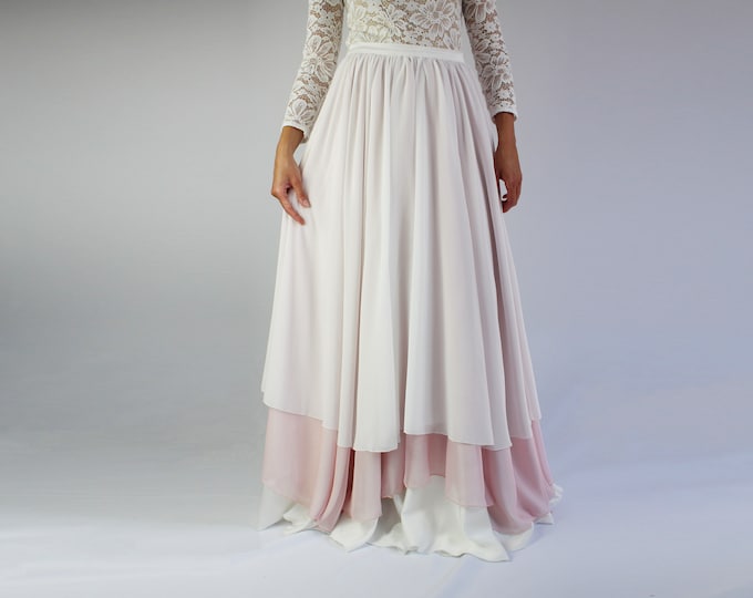 Layered chiffon skirt off white and blush color