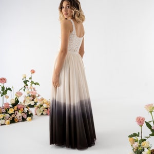 Ombre wedding dress: bridal bodysuit + black wedding skirt, elopement dress, reception dress, gothic wedding dress, boho wedding dress