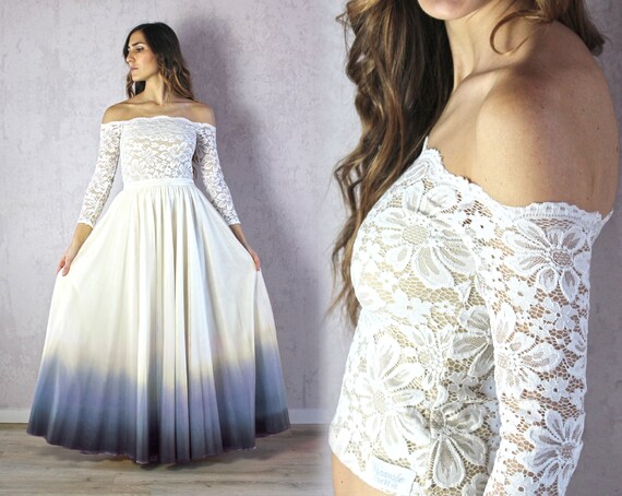 Boho Wedding Dress Ombre Skirt And Lace Off The Shoulder Top Etsy