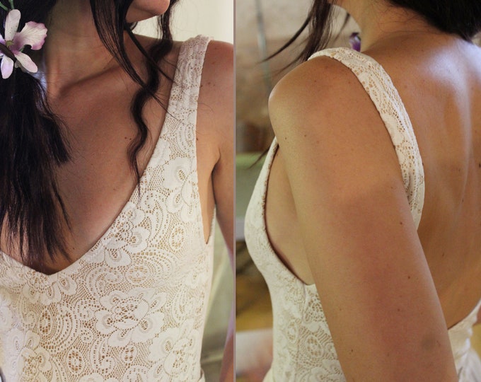 Lace bridal bodysuit with long sleeves and low back