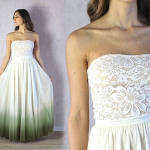 Robe de bal corset, robe de mariée ombre avec jupe en tulle tye dye et haut tube en dentelle, robe de demoiselle d’honneur vert sage robe deux pièces teinte