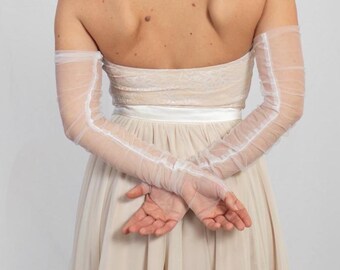 Full Fingerless Bridal Gloves, Bridal Wedding Gloves, Tulle Sleeves, Bridal detachable sleeves, Gloves Extra Long Arm cover Sleeves