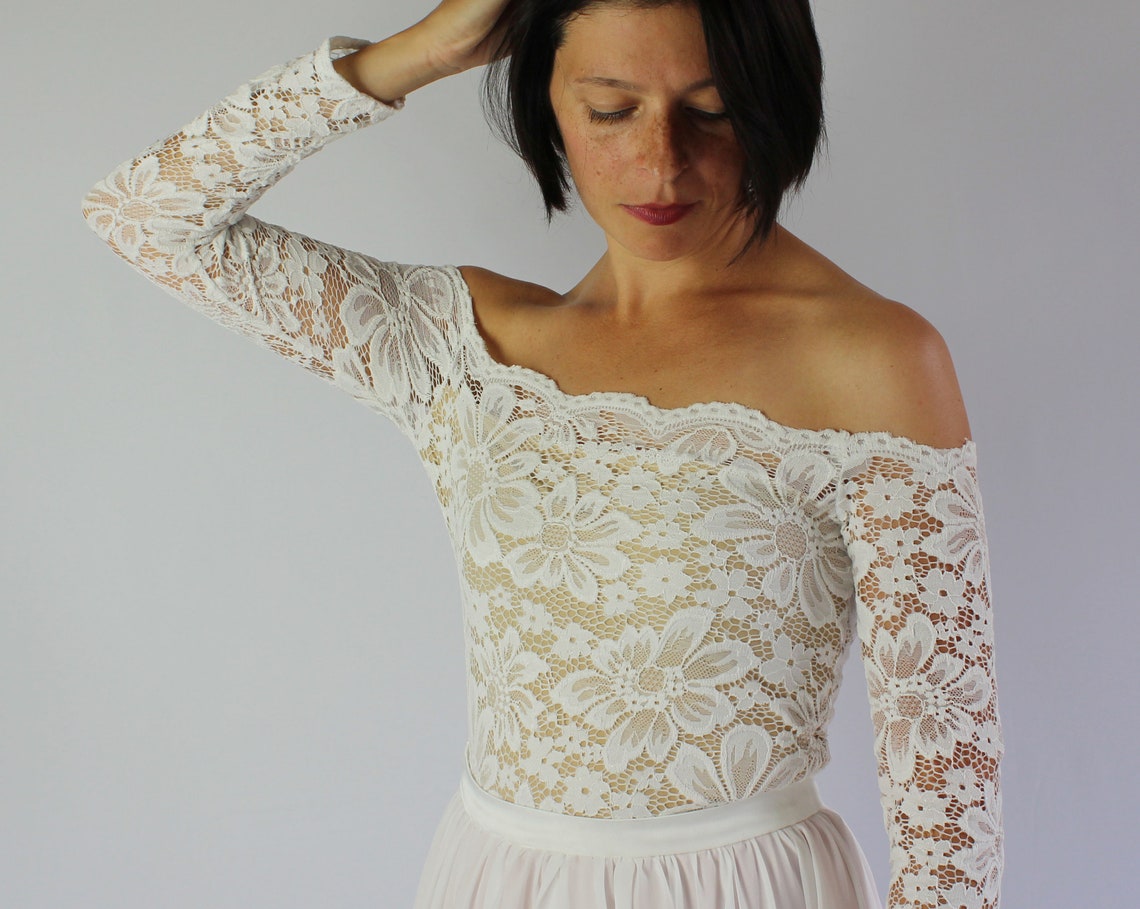 Lace wedding top with long sleeves bridal lace top lace off Etsy