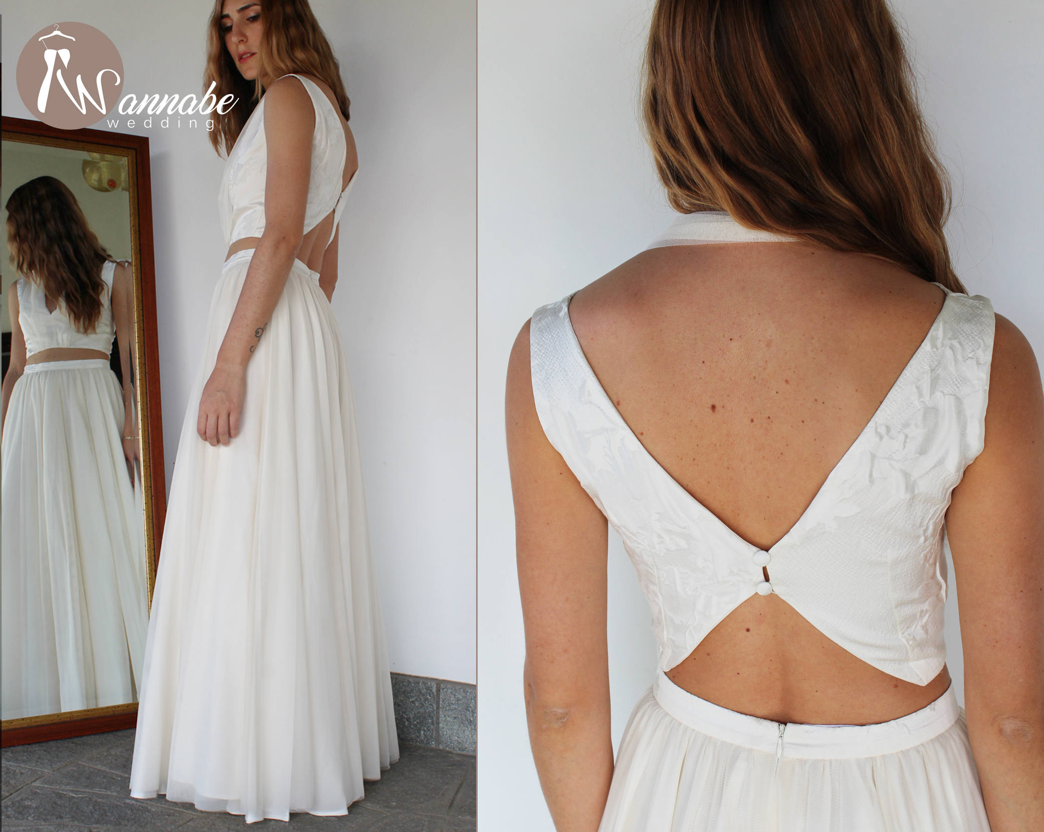 Zwei Stück Hochzeitskleid Braut Crop Top low back Hochzeit ...