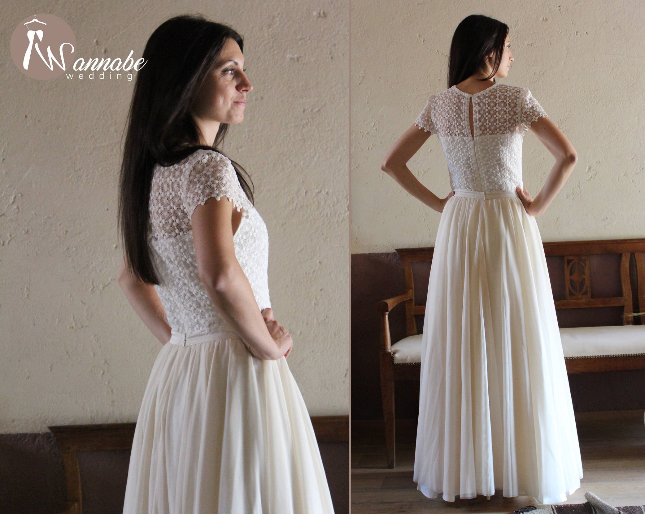 Separates wedding dress composed by a lace bodysuit with open back