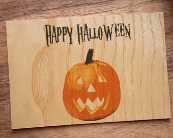 Cartes postales en bois, Carte postale de citrouille Haloween, Carte en bois personnalisée, Carte postale personnalisée