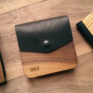 Cartera de madera, Cartera de cuero, Titular de la tarjeta de visita, Cartera, Titular de la tarjeta de madera, Caja de la tarjeta de madera, Regalo para el novio<