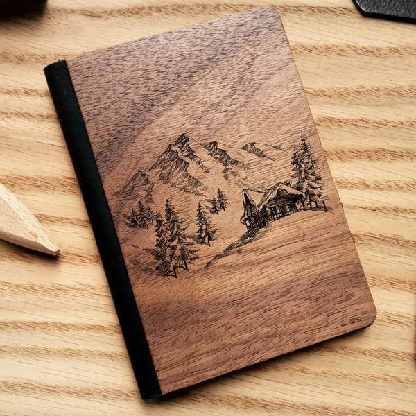 Wooden Passport Cover, Leather Passport Cover, Travel Passport, Personalized Wallet, Passport Cover, Personalized Gift, Mountains