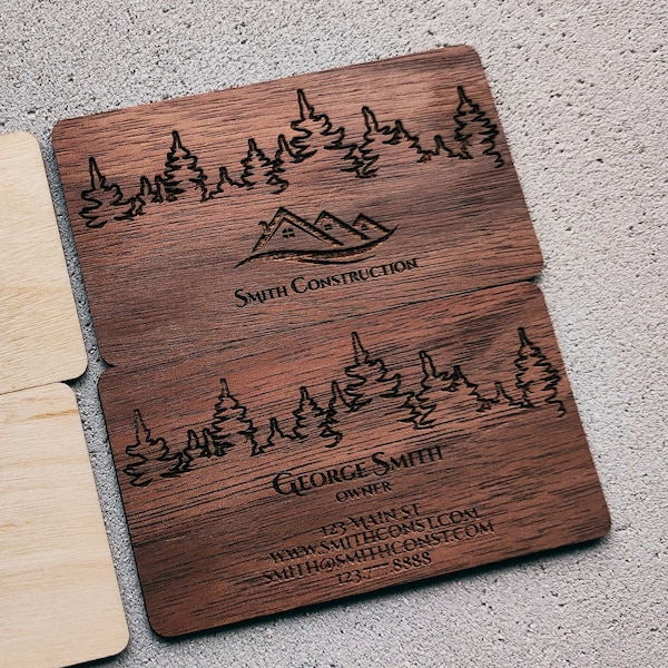 Wood Business Cards With Laser Engraving Etsy