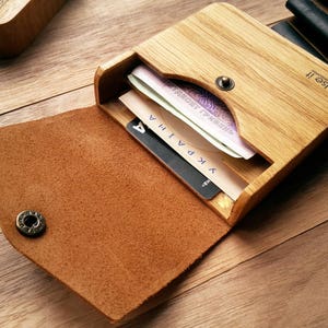 Portefeuille en bois, portefeuille en cuir, porte-cartes de visite, portefeuille, porte-cartes en bois, porte-cartes en bois, cadeau pour petit ami image 2