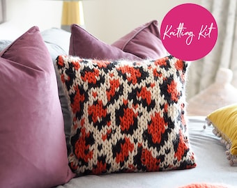 Knit Kit - 'Wild Child' Leopard Print Chunky Cushion Cover - Cushion Knitting Kit