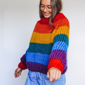 Knit Kit - Rainbow Roll up Knit down Jumper - Roll Neck rainbow jumper knitting kit