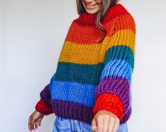 Knit Kit - Rainbow Roll up Knit down Jumper - Roll Neck rainbow jumper knitting kit