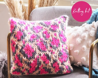 Knit Kit - Neon Leopard Print Cushion - animal print cushion Knitting Kit - Limited Edition