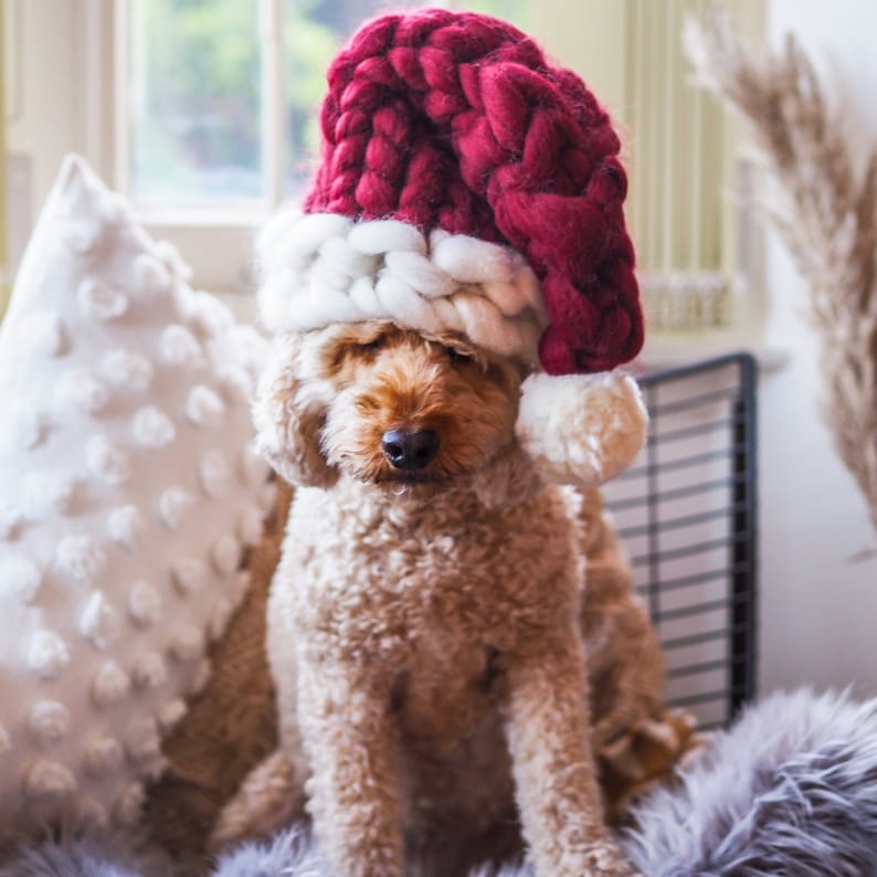 Knitted Santa Hat, Hand Knitted Chunky Christmas Hat, Unique Christmas Gift, Stocking filler festive holiday hat image 4