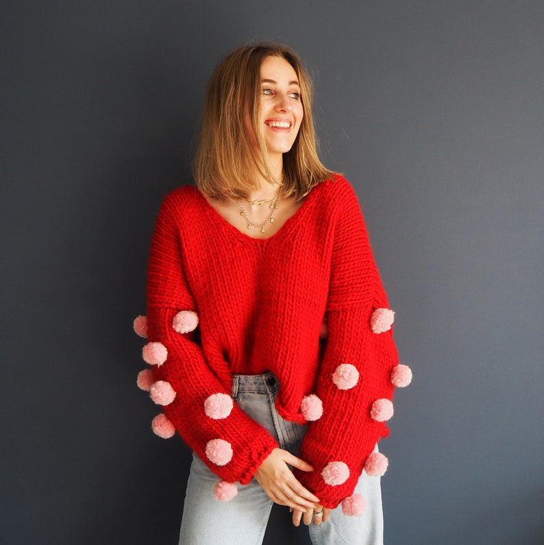 Knit Kit Pompom Jumper reversible jumper beginners knitting kit Shake ya pompoms image 9