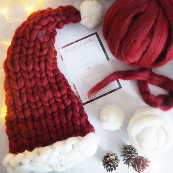 Santa Hat Knitting Kit, Knit Your Own Christmas Hat, DIY Santa Hat