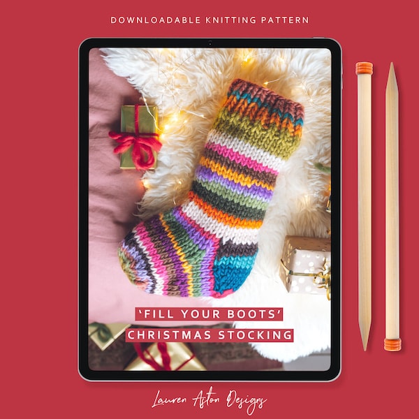 Knitting Pattern - 'Fill your Boots' Remnants Christmas Stocking | Stocking knitting pattern