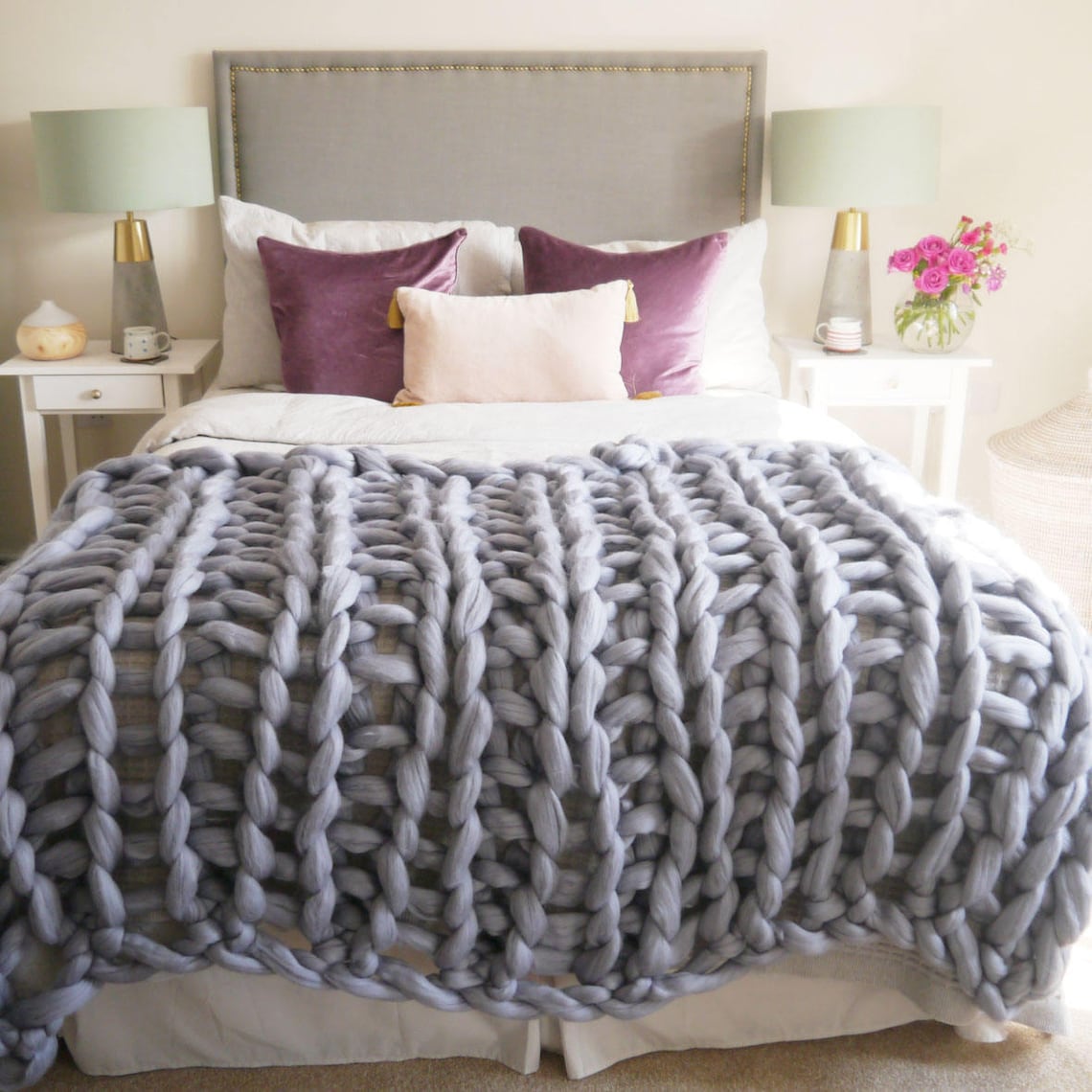 Grey Chunky Knit Blanket Giant Knit Blanket Chunky Knit Etsy