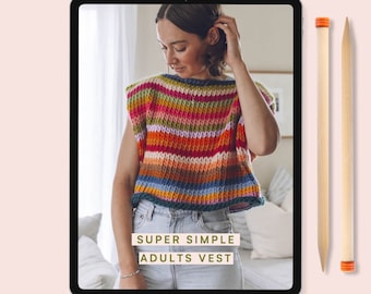Knitting Pattern - Super Simple Tank Top / Knitted vest / Beginners knitting kit