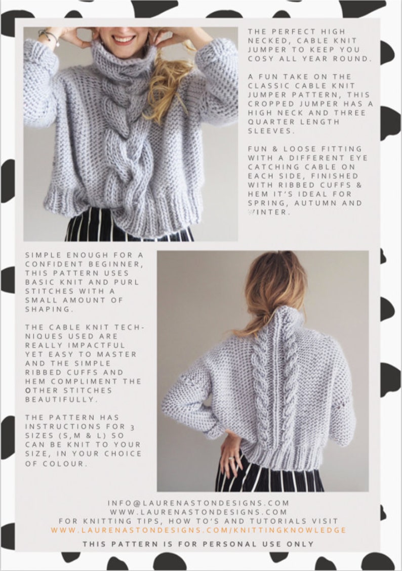 Knitting Pattern Cropped Cable Knit Jumper Sweater Pattern Instant Download knit your own jumper image 7