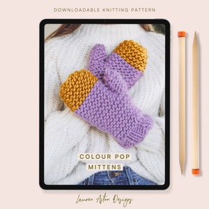 Knitting Pattern - Colour Pop Mittens, chunky knitting pattern, colour pop gloves, DIY knitting pattern instant download PDF