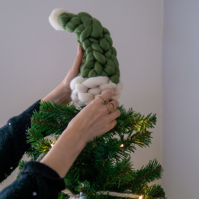 Christmas Tree Topper Chunky Knit Elf Hat Tree Topper Etsy