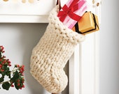 Chunky Knit White Christmas Stocking - Traditional hand knit christmas stockings - Scandinavian Christmas decoration - Chunky knit stocking