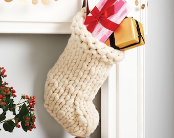 Chunky Knit White Christmas Stocking - Traditional hand knit christmas stockings - Scandinavian Christmas decoration - Chunky knit stocking