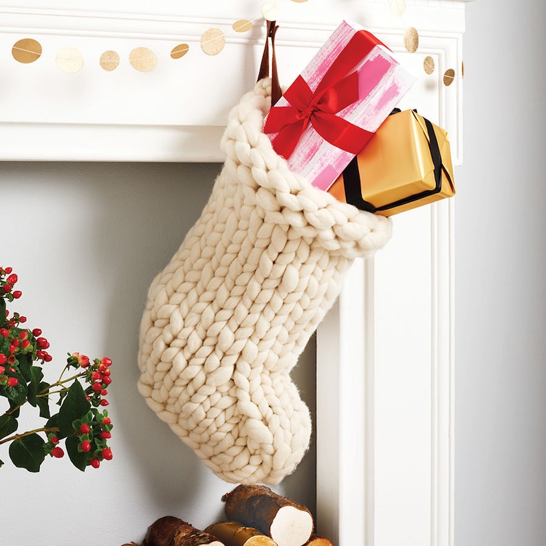 Chunky Knit White Christmas Stocking Traditional Hand Knit Etsy