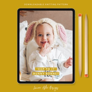 Knitting Pattern - 'Hop to it' Bunny Bonnet | Knitted bonnet for children and babies