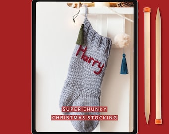 Knitting Pattern - Super Chunky Knitted Christmas Stocking - Instant Download