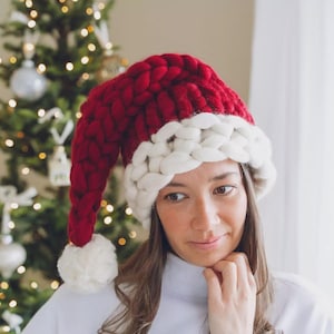 Knitted Santa Hat, Hand Knitted Chunky Christmas Hat, Unique Christmas Gift, Stocking filler festive holiday hat