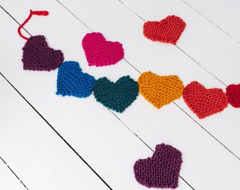 Knit Kit - Rainbow Heart Garland | Knitted heart bunting | Heart patch knitting kit