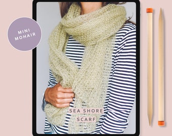 Knitting Pattern - Mini Mohair 'Seashore' Scarf - Instant Download PDF