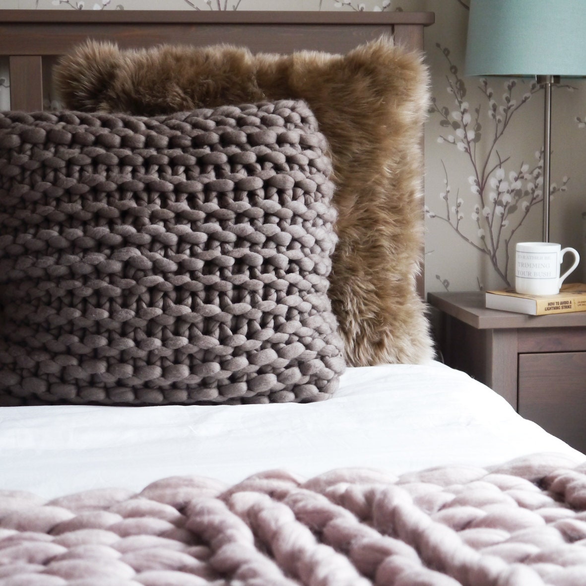 Large chunky knit brown 22 inch cushion neutral knit throw Etsy