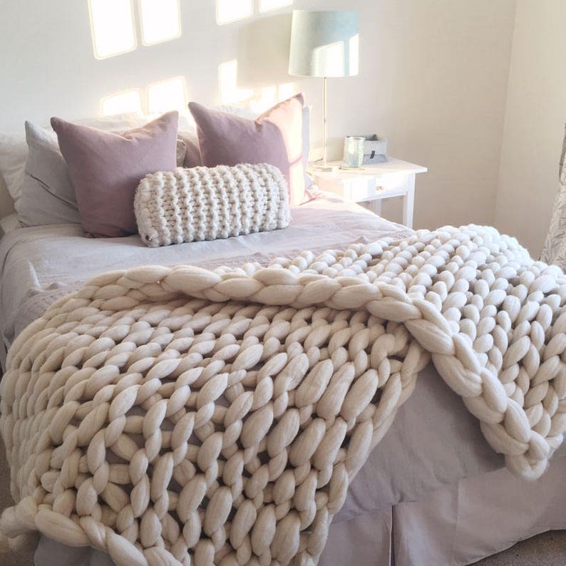White Chunky Knit Blanket Chunky Knit Throw White Knit Etsy